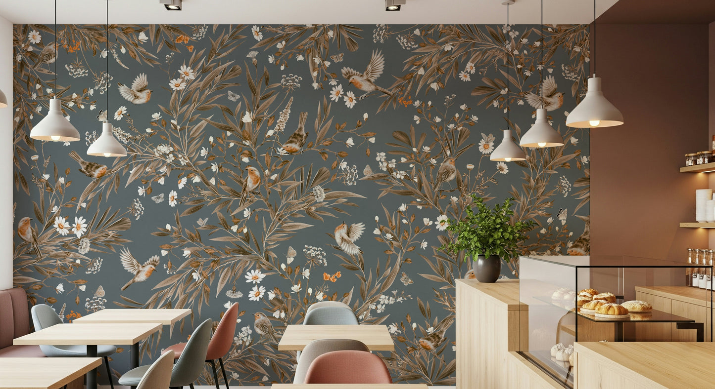 Subtle birds and blossoms on the Birds & Blooms Harmony Wall Mural.