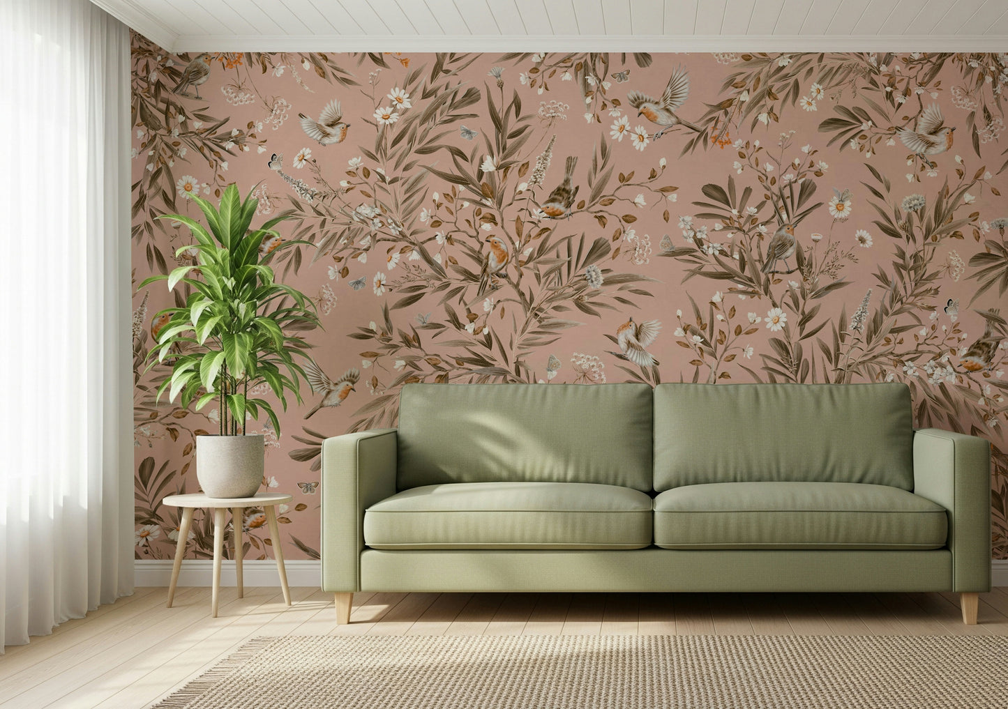 Calming gray and green shades of the Whispering Woods Wall Mural.