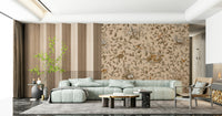 Designer nature print style Forest Slumber Wallpaper Wall Mural installed in a dining space.