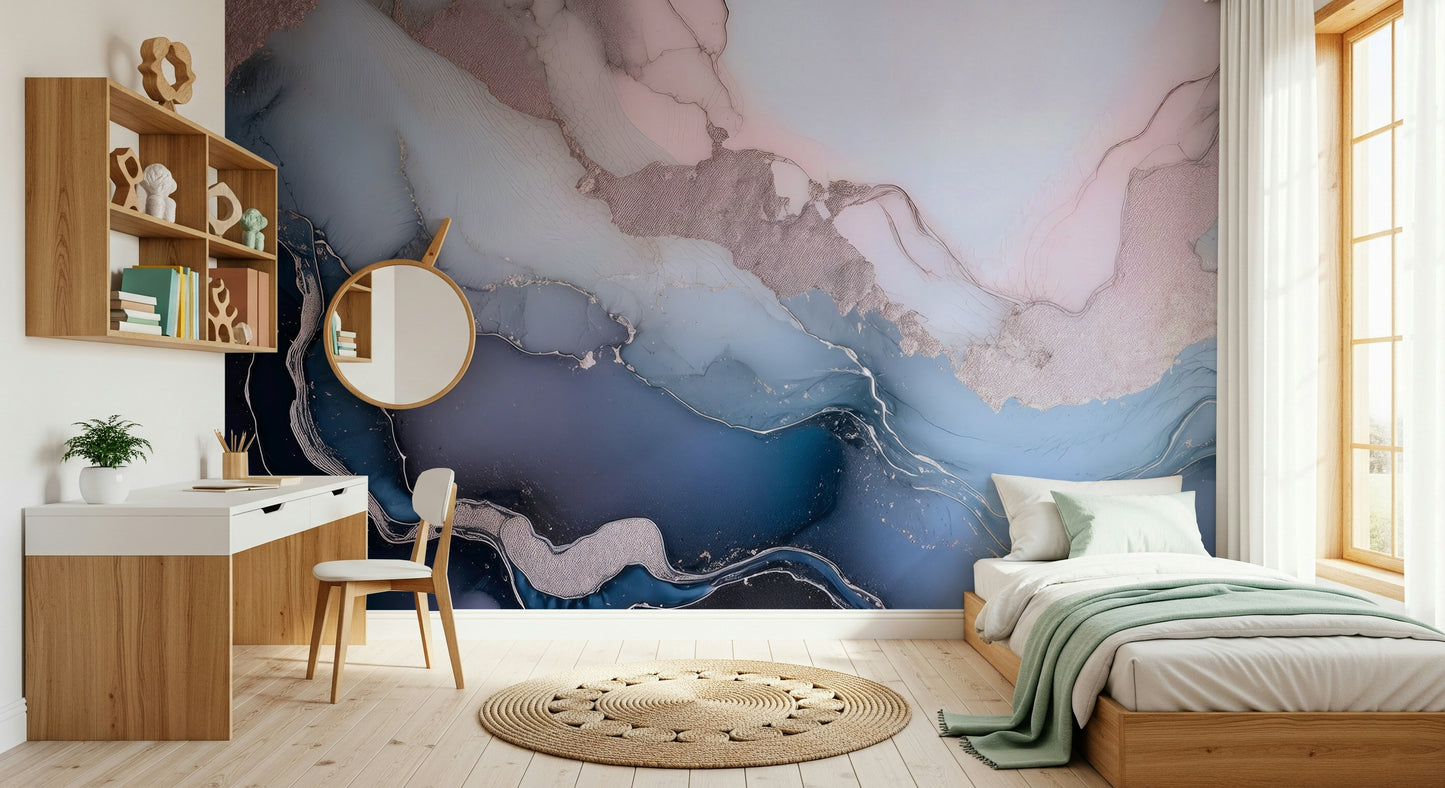 The vibrant feel of the blue and white Mystic Mineral Layers Blue Wall Mural.