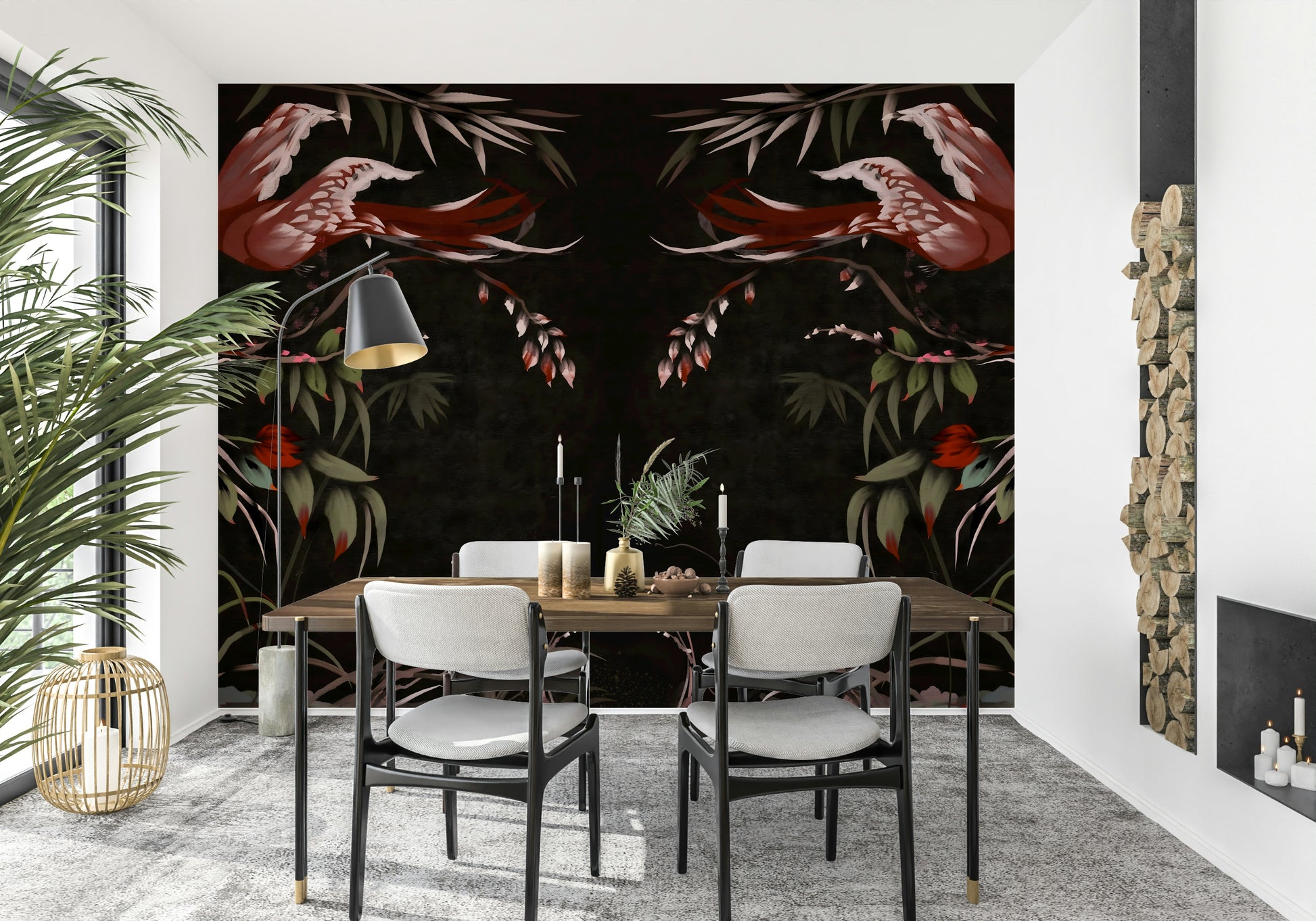 Unique nature scene Floral Flight Joseon Inspired Wall Mural for a serene setting.