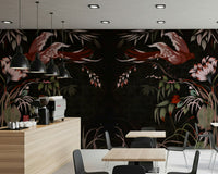 Soft colors of the Floral Flight Joseon Inspired Wall Mural on a dining area wall.