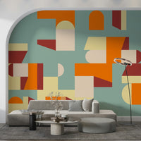 Crisp Air and Warmth - Abstract Geometric Wall Mural in a sleek office.