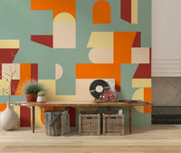 Office space brightened by the Crisp Air and Warmth mural design.