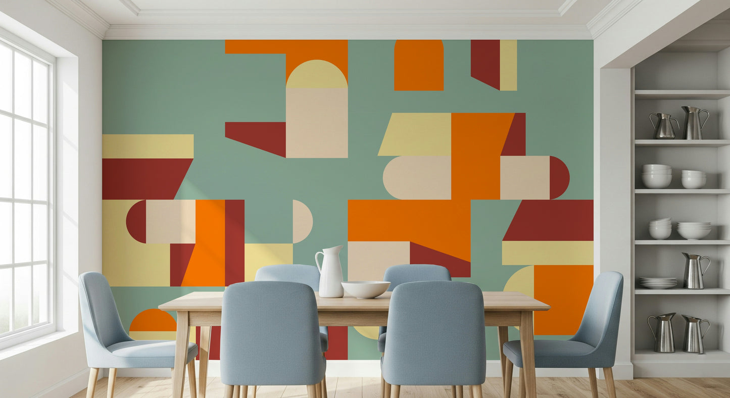 Vibrant colors on the Crisp Air and Warmth peel and stick wallpaper.