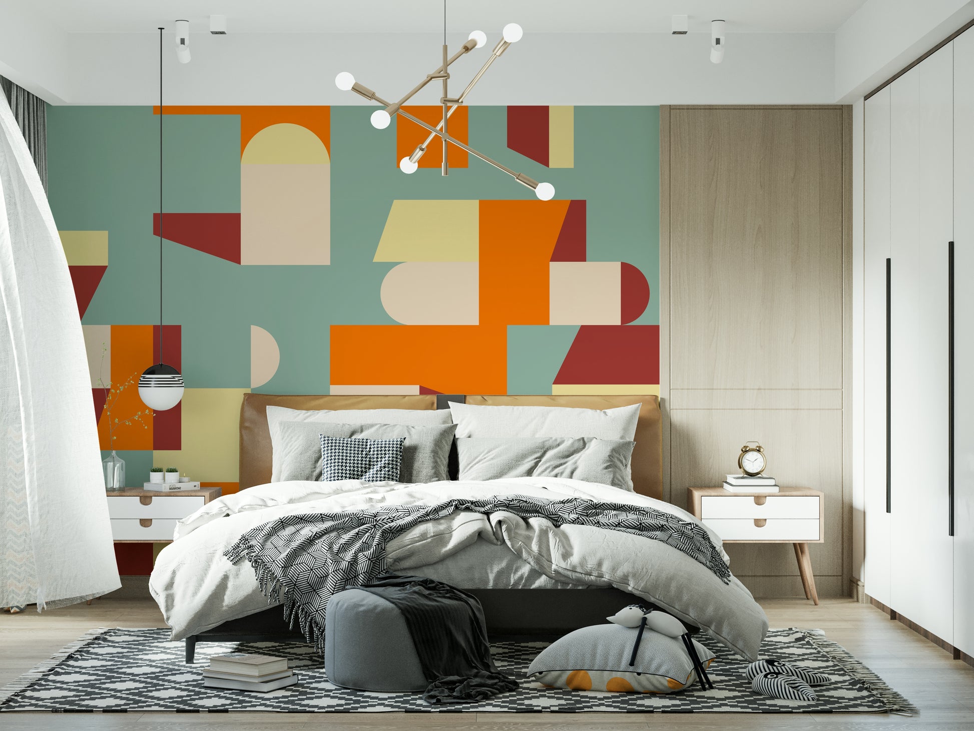 Crisp Air and Warmth Abstract Geometric Wall Mural in a stairwell.