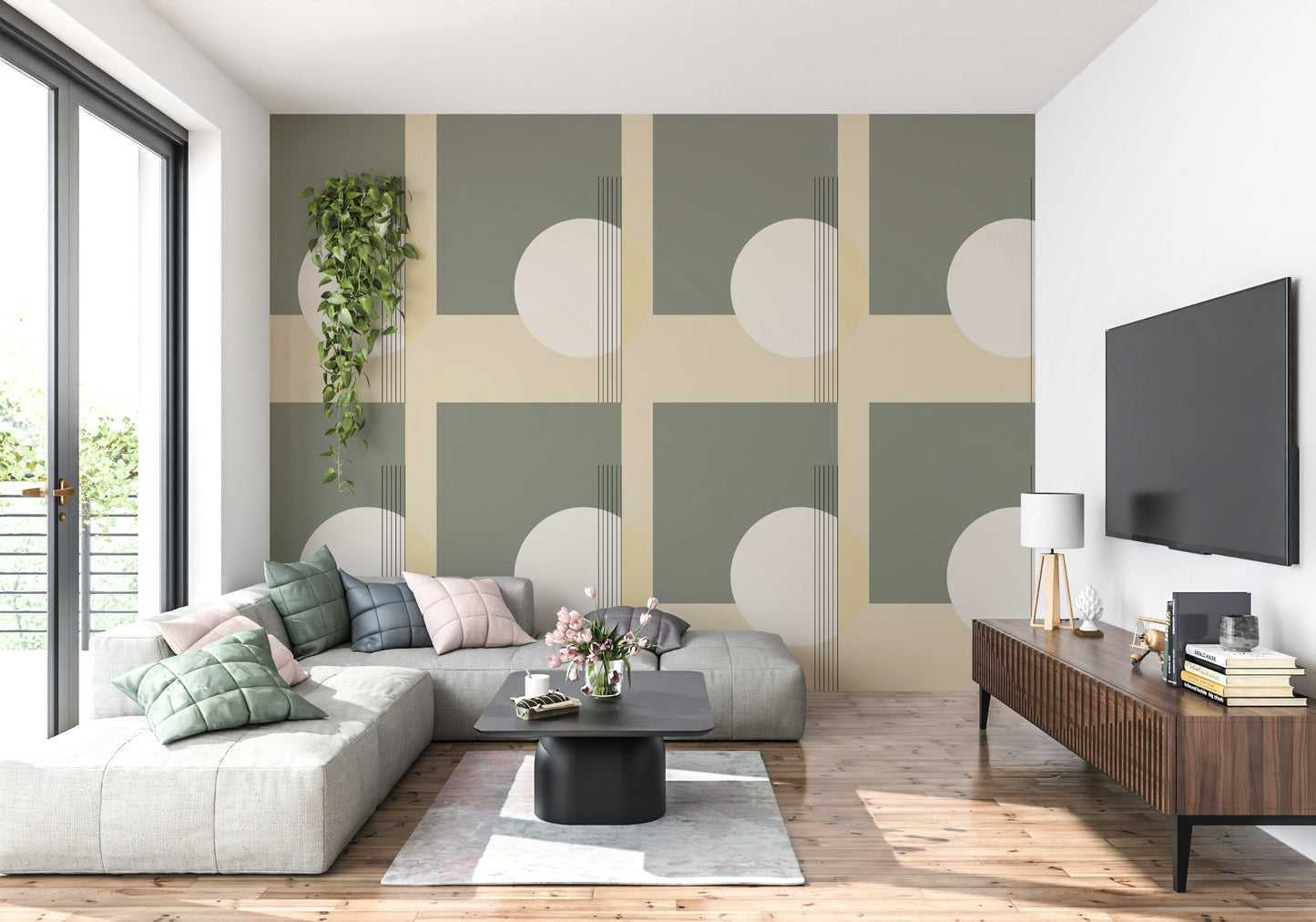 Light colors on the Soft Contrast Minimalist Geometric mural.