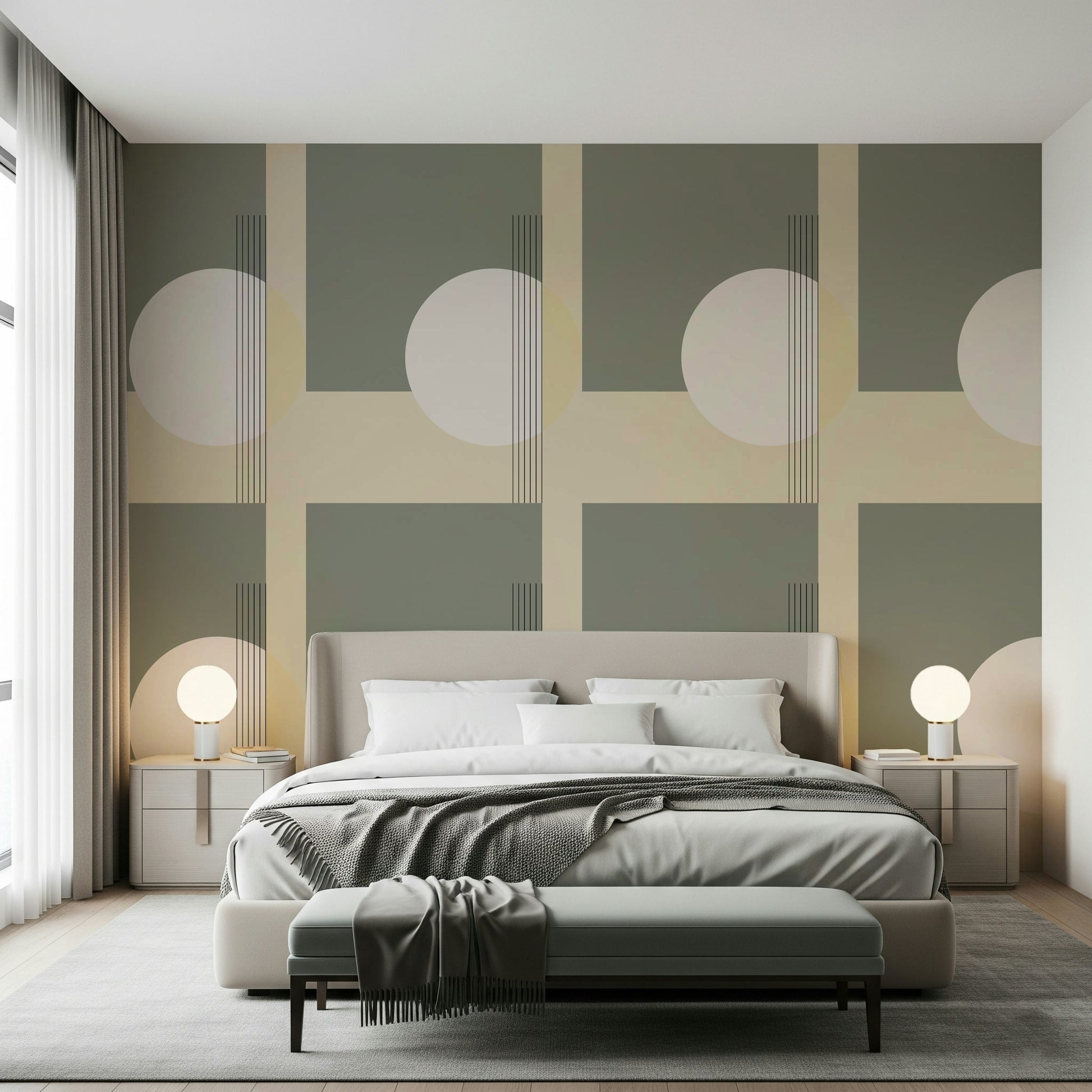 Soft Contrast Minimalist Geometric Wall Mural subtle tones.