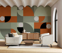 Abstract color block design of the Terracotta and Gray Wall Mural for walls.