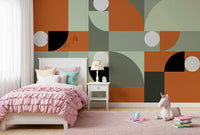 Terracotta and Gray Wall Mural creating a unique, textured feature wall.