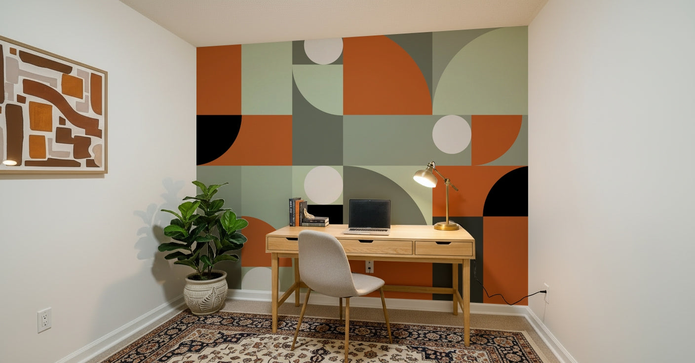 Earthy terracotta and soft gray shades of the Terracotta and Gray Wall Mural.