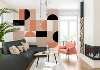 Modern living room featuring the Blush Geometry Wall Mural.
