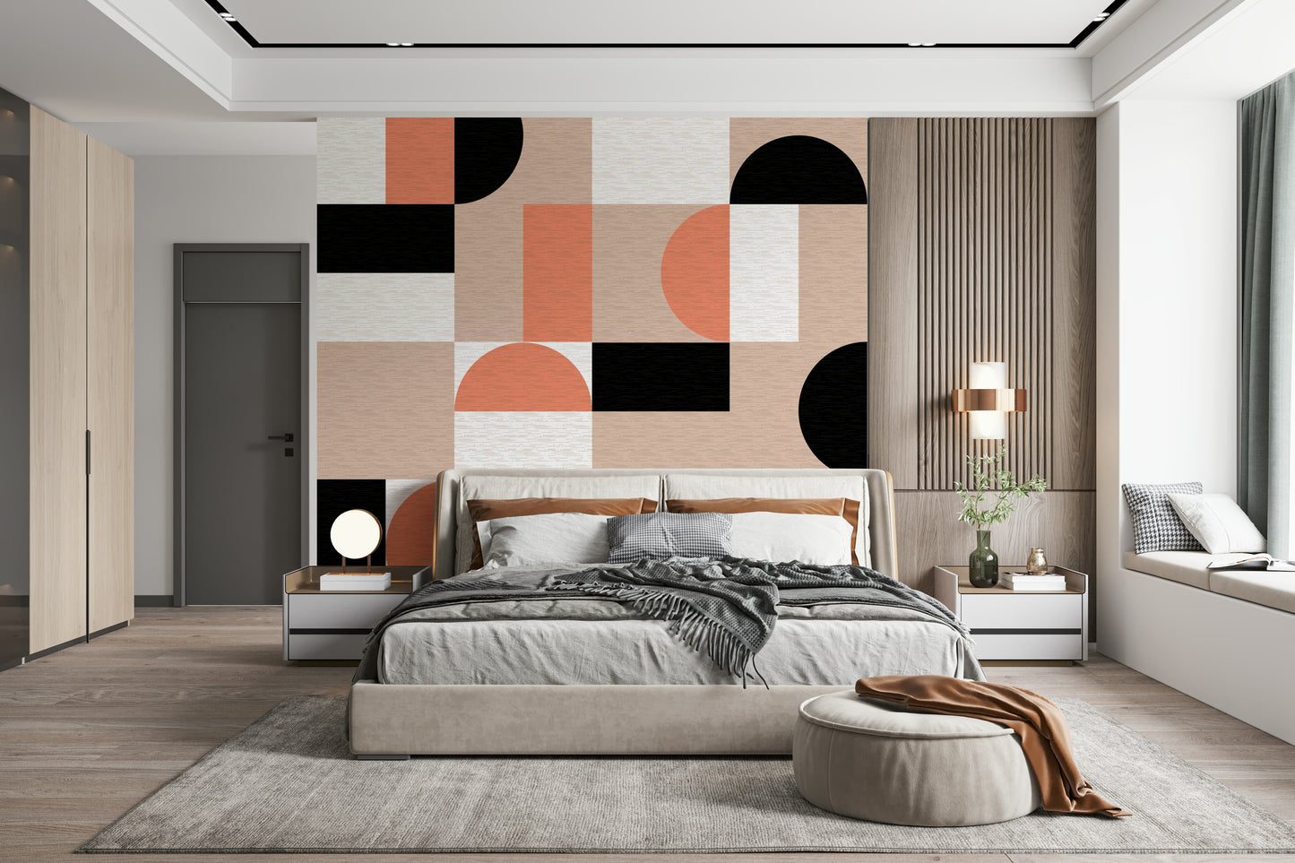 The soft pink and gold tones of the Blush Geometry Wall Mural pattern.