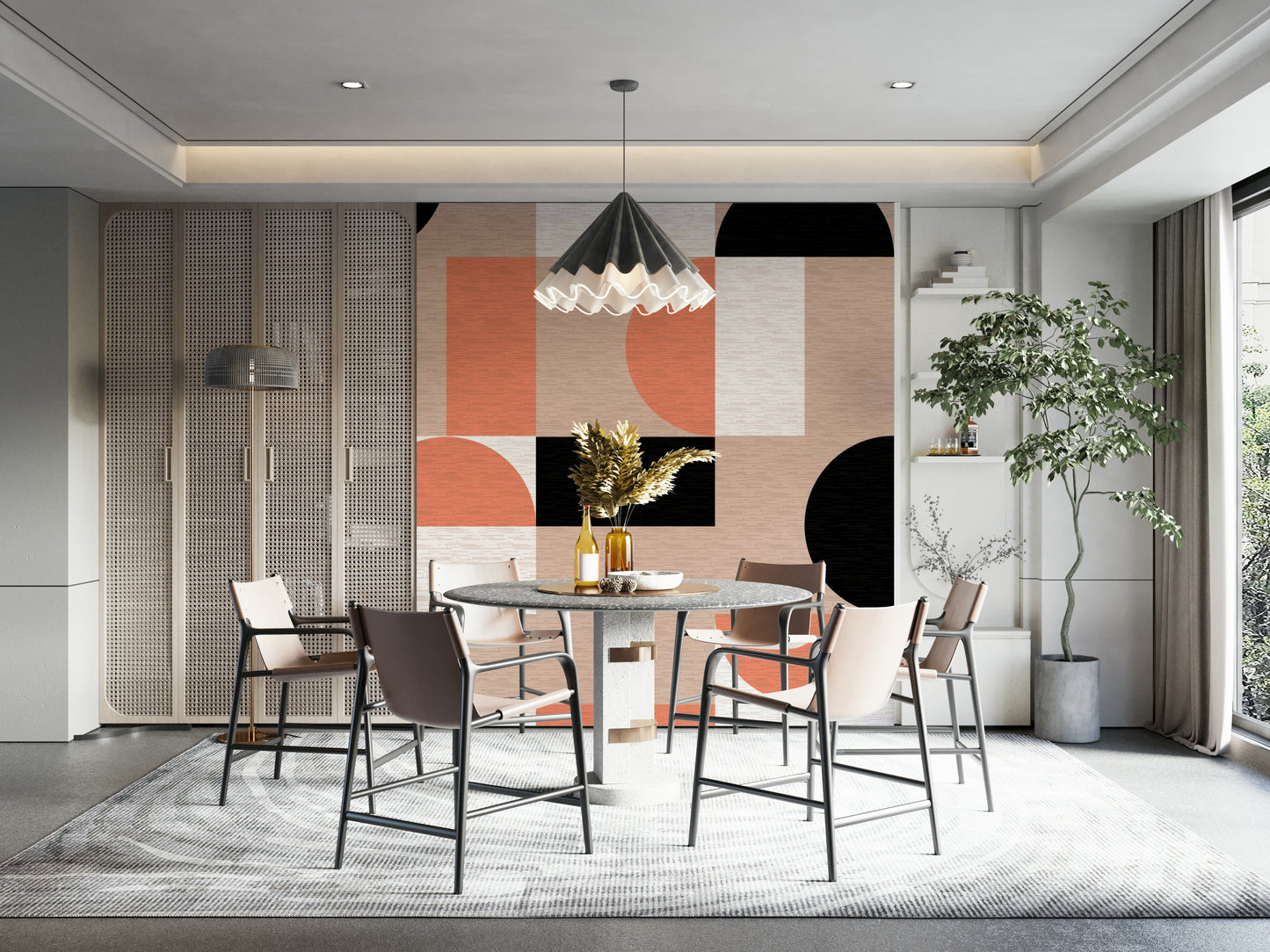 Stylish geometric backdrop with the removable Blush Geometry Wall Mural.