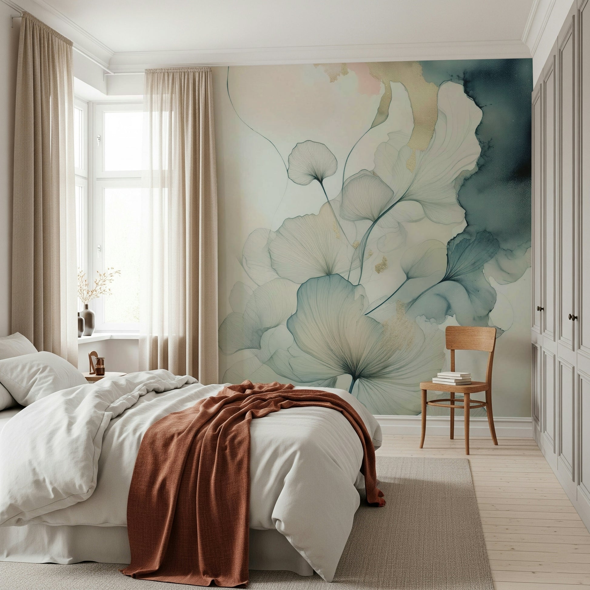 The flowing teal bloom of the Translucent Teal Petals Wall Mural.