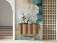 Artistic petal layers on the Translucent Teal Petals Wall Mural.