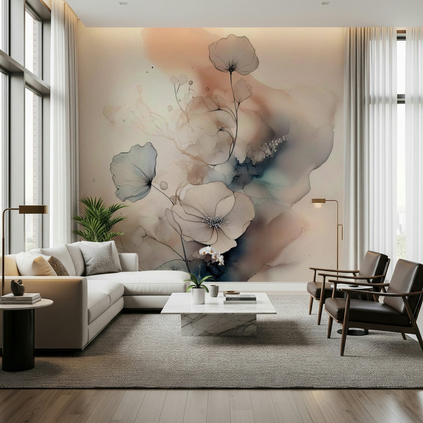 Artistic rendering of the bloom on Watercolor Spiral Bloom Wall Mural.