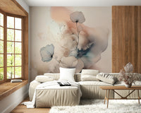 Modern bedroom accented by Watercolor Spiral Bloom Wall Mural.