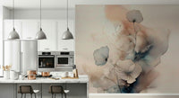 Dining room with the floral Watercolor Spiral Bloom Wall Mural backdrop.
