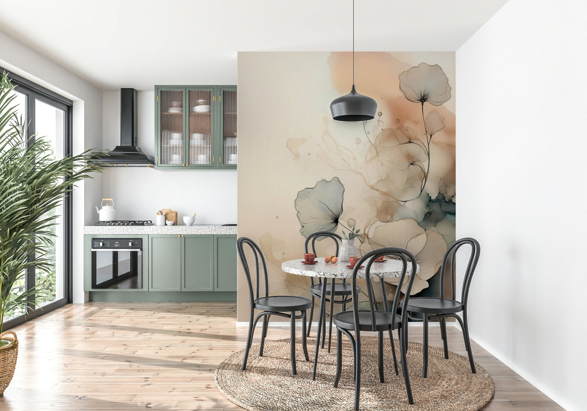 Detailed edges of the shadowed petals in the Ink Petals pattern.