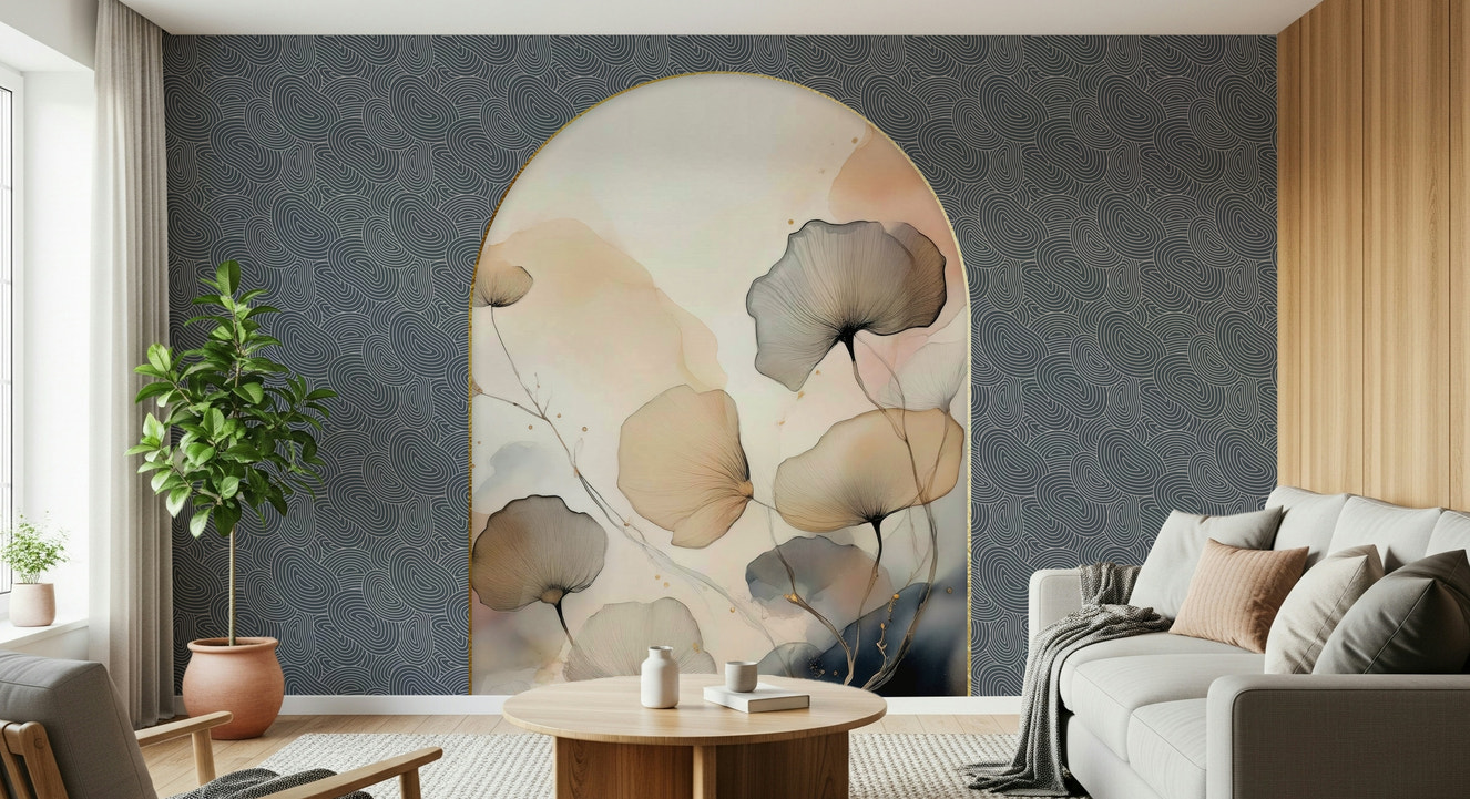 Elegant Floral Archway Wall Mural in a sophisticated dining room.