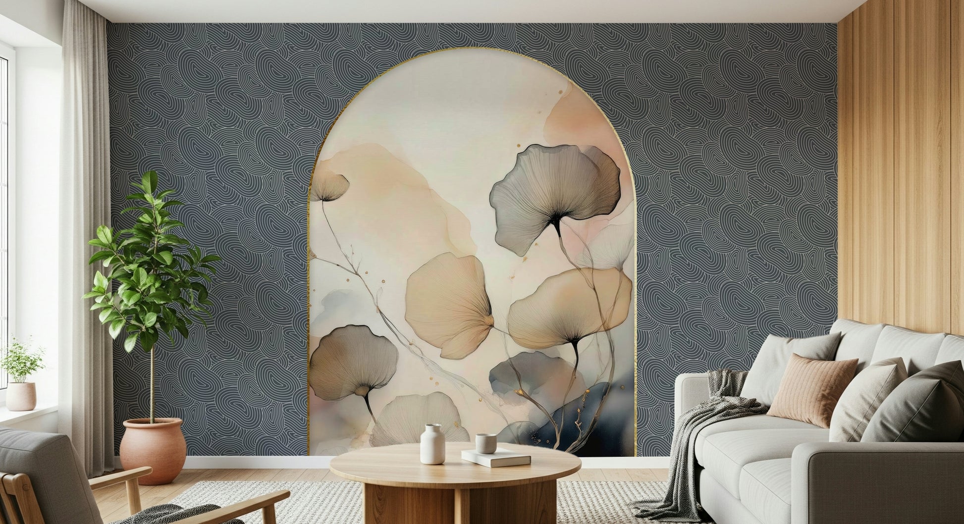 Elegant Floral Archway Wall Mural in a sophisticated dining room.