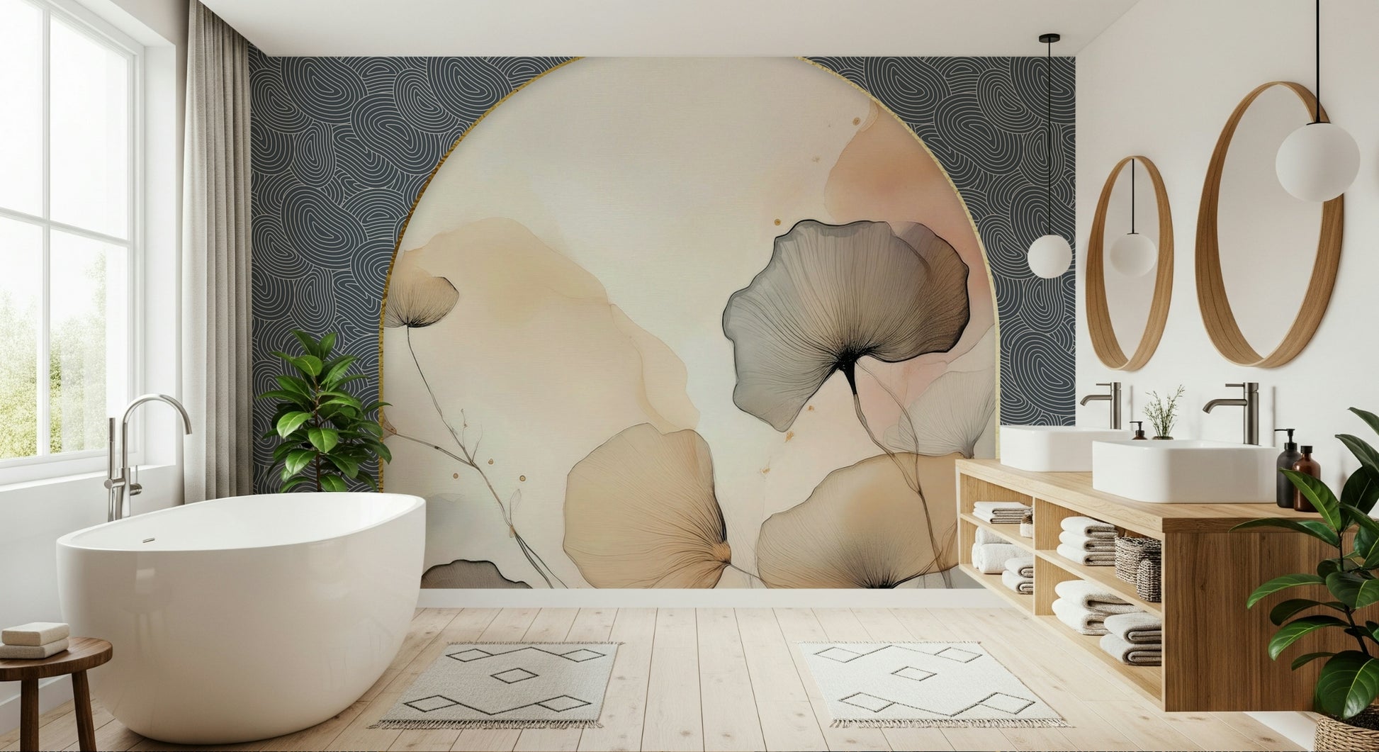 Archway framing a floral scene on the Floral Archway Wall Mural.