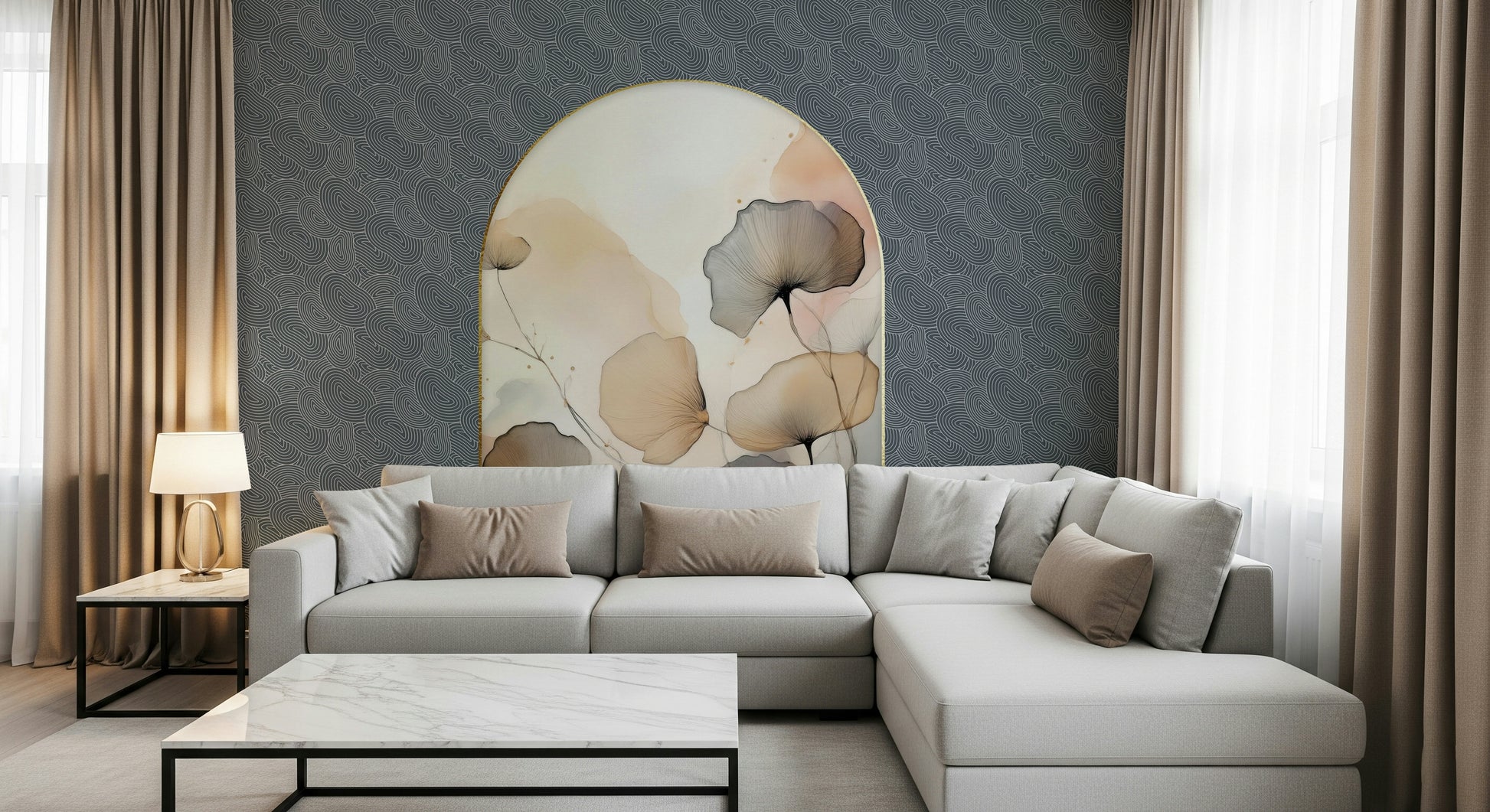 Botanical frame design of the Elegant Floral Archway Wall Mural.