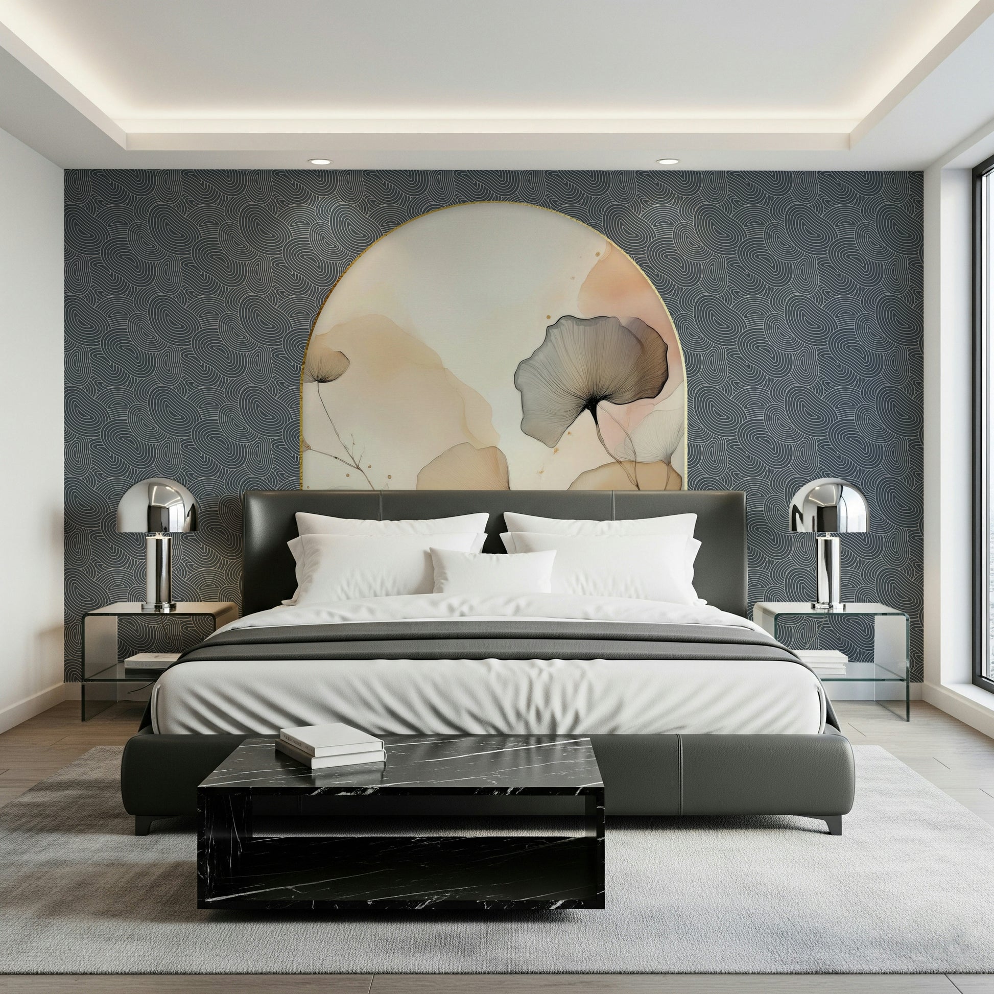 Accent wall featuring the inspiring Elegant Floral Archway Wall Mural.