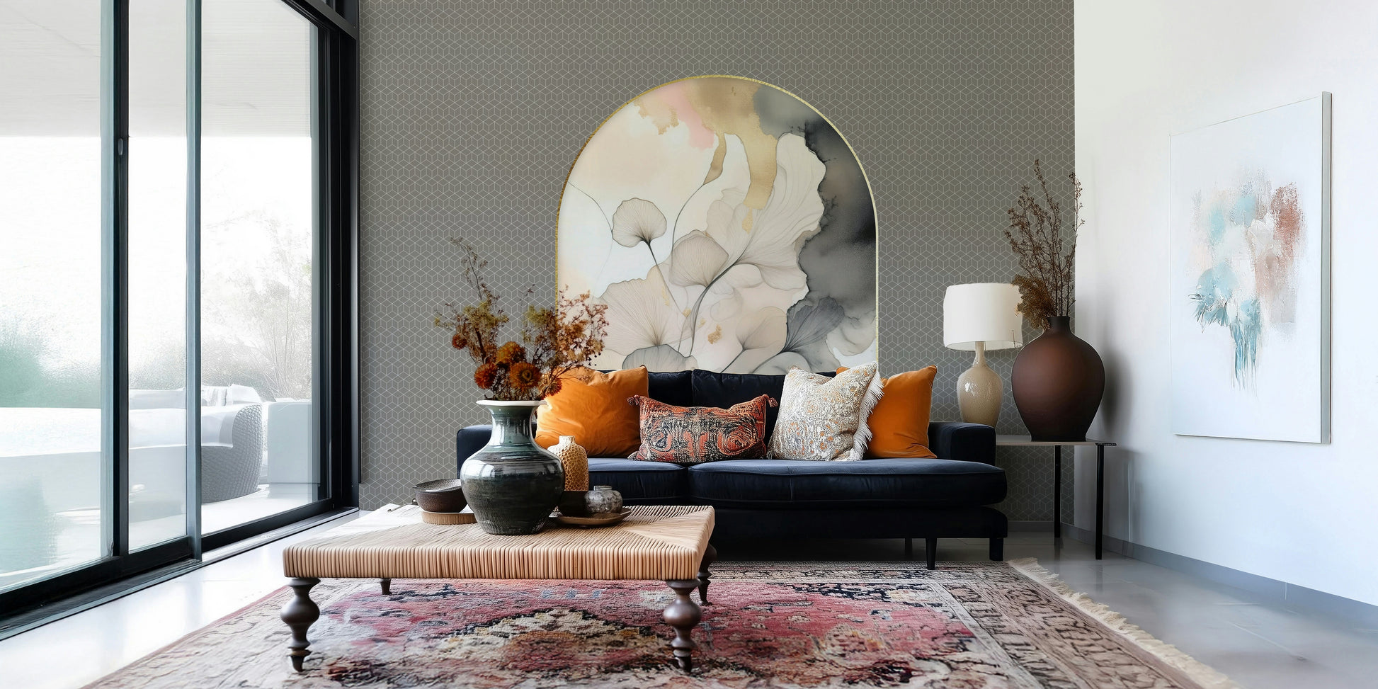 Textured shading of the Gingko Archway print creates depth.