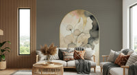 Elegant Gingko Archway peel and stick wallpaper used easily.