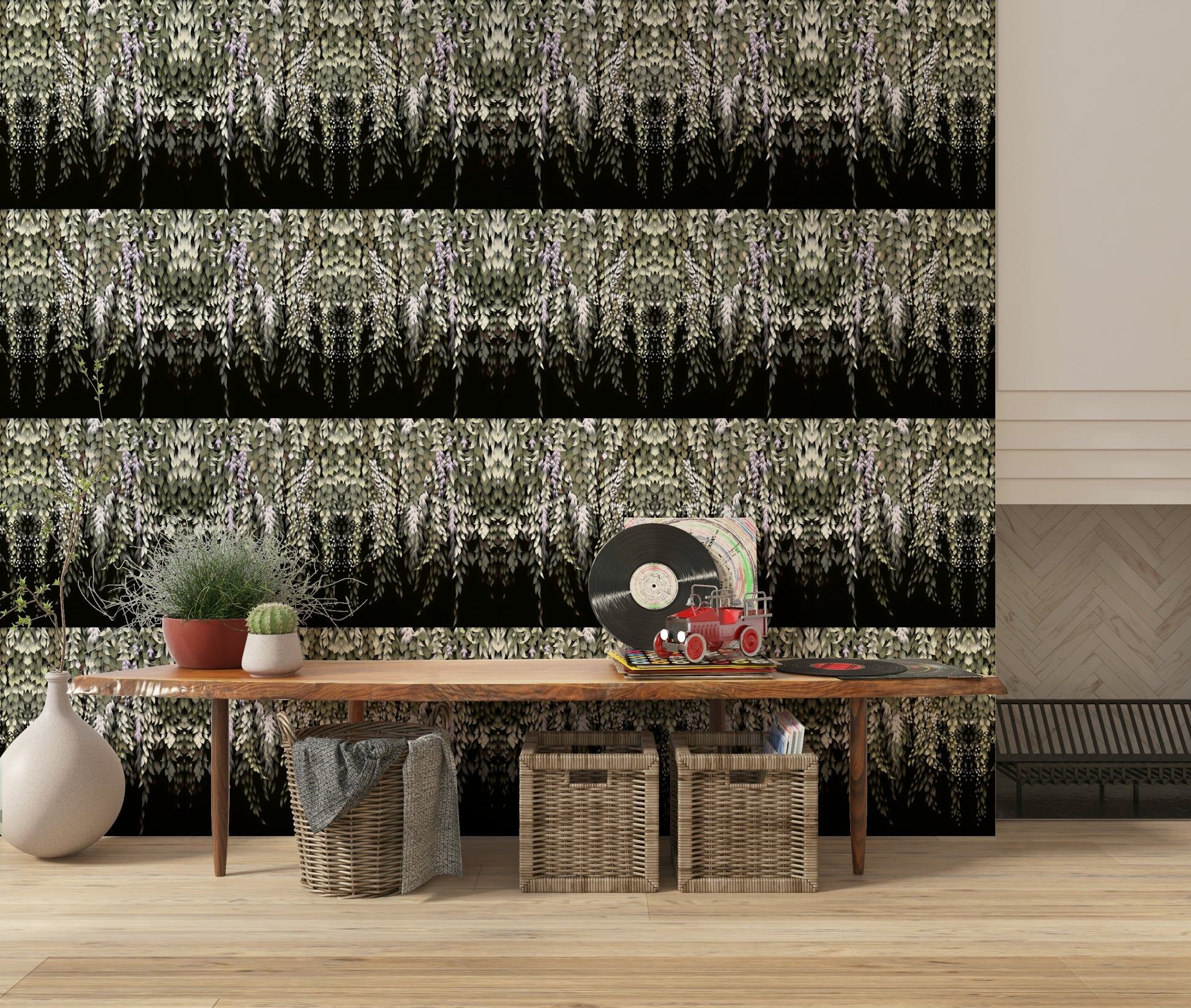 Detail of hanging vines in the Wisteria Cascade design.