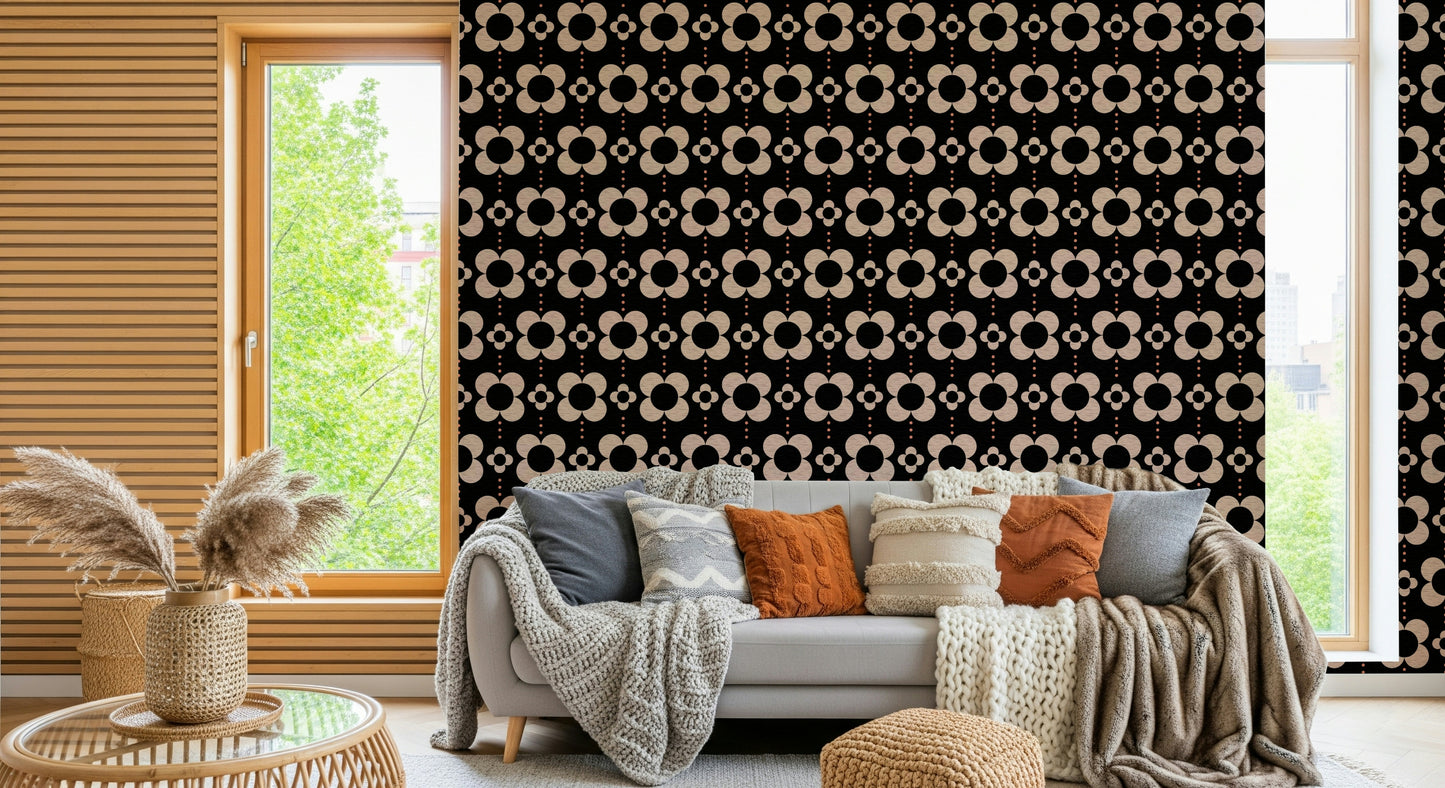 Mod flower pattern of the appealing 60s Charm Wallpaper print.