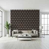 Black and light pink floral motif of the 60s Charm Wallpaper for walls.