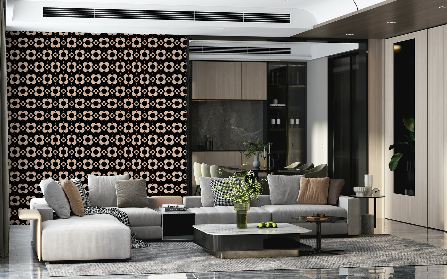 Bold mod flower wallpaper design.