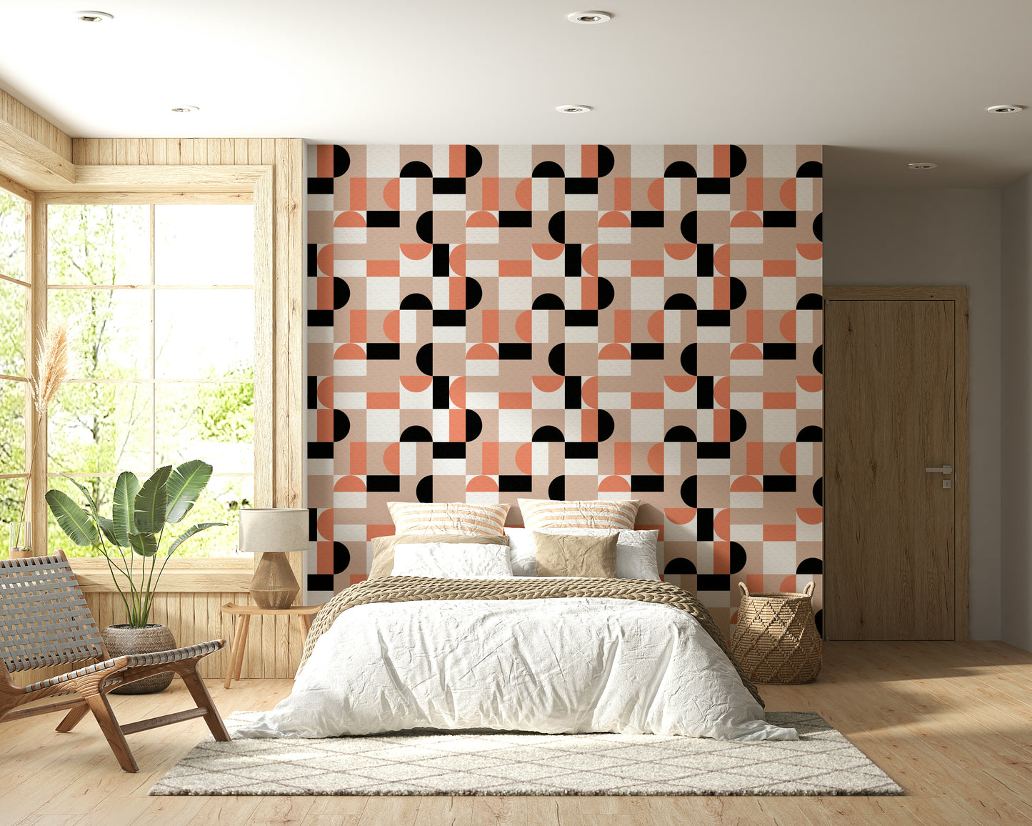 Minimalist geometric pattern in warm blush tones.