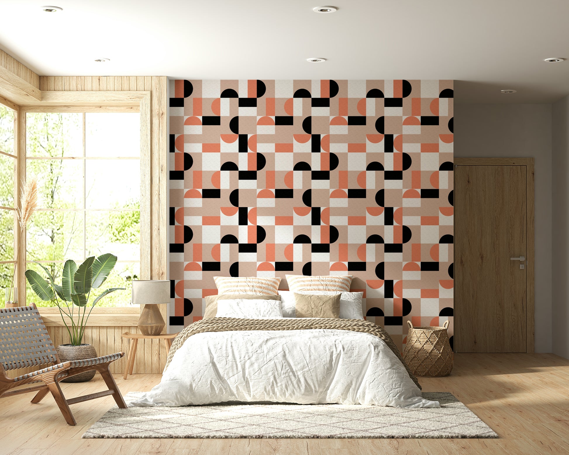 Minimalist geometric pattern in warm blush tones.