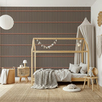 Bold black and beige vertical stripes on the Retro Lines Wallpaper design.