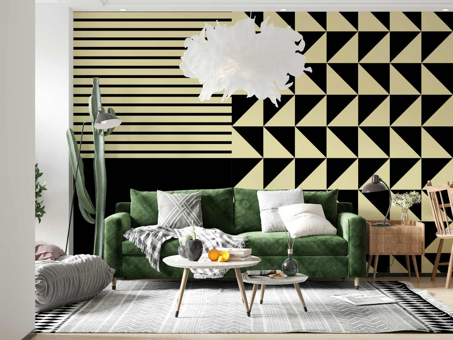Bold stripe and triangle motif of the Dynamic Duo Shapes Wall Mural for walls.