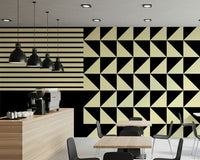Modern living room with the Dynamic Duo Shapes geometric accent wall.