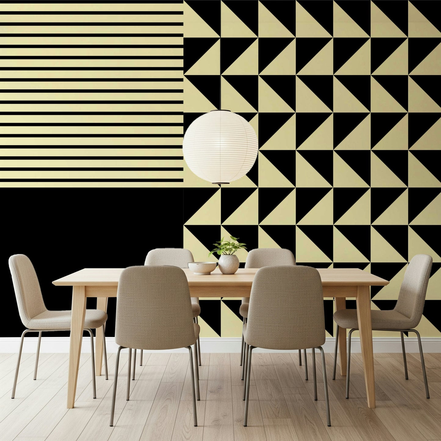 Designer interior featuring the dynamic Dynamic Duo Shapes Wall Mural design.