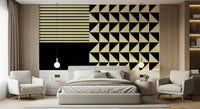 Dynamic Duo Shapes Wall Mural accent wall behind a minimalist sofa.