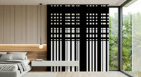 Entryway transformed by the bold Minimal Black & White Stripes mural.