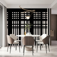 High-contrast geometric pattern of the black and white wall.