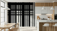 Contemporary dining room with the bold Minimal Black & White Stripes wallpaper.
