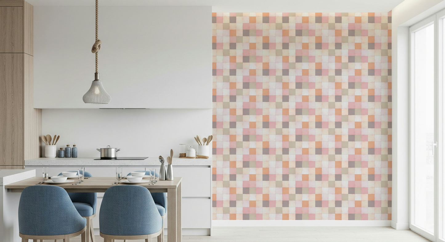  The radiant peach watercolor effect on the tile squares.