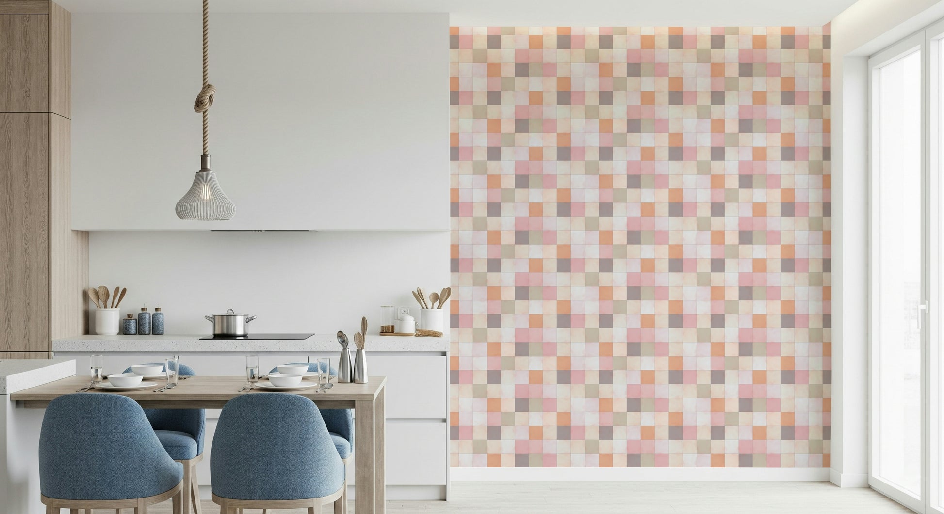  The radiant peach watercolor effect on the tile squares.