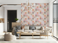 The warm palette of the Peach Glow mosaic peach, pink, beige.