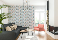 Nursery room wall with the Soft Mosaic pastel square pattern.