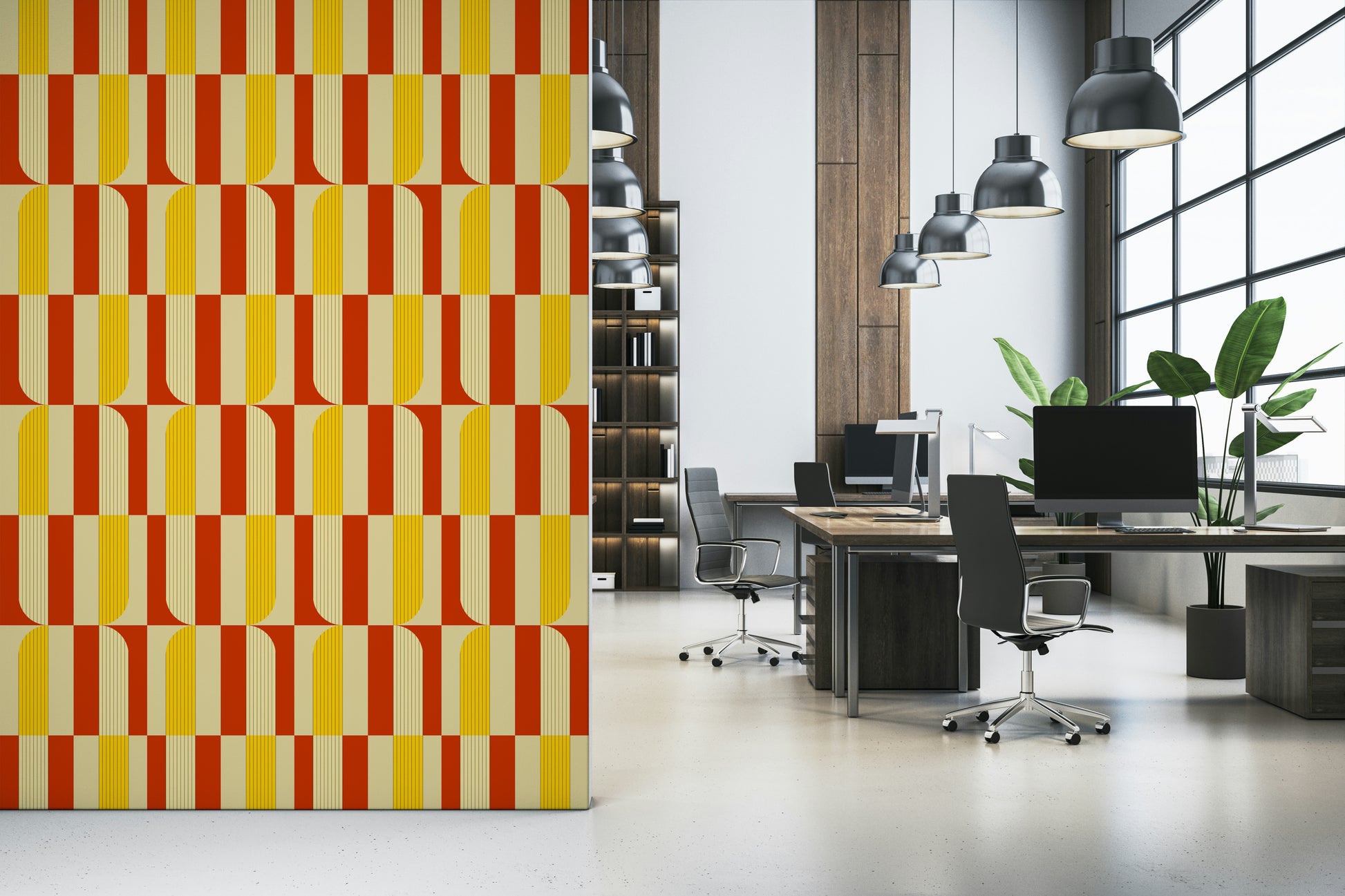 Close-up of the rounded rectangular shapes in the Marigold and Maple pattern.